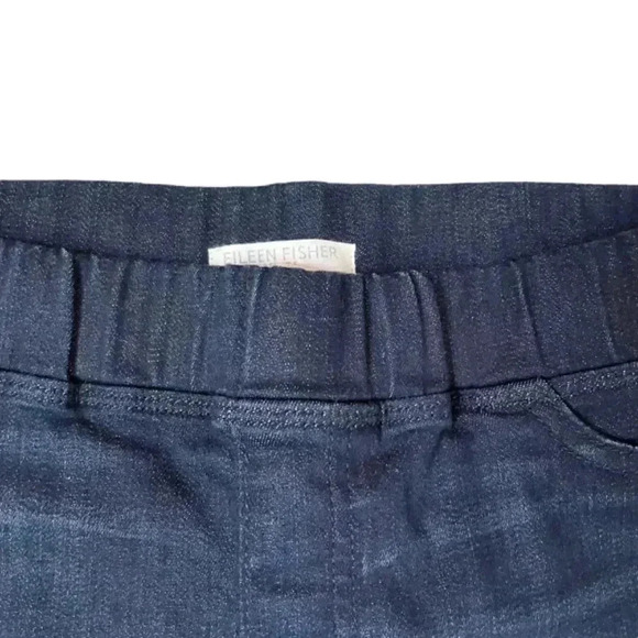 Eileen Fisher Jean Pants Size Medium Petite MP Dark Wash Elastic Waist Mid Rise - Picture 6 of 9